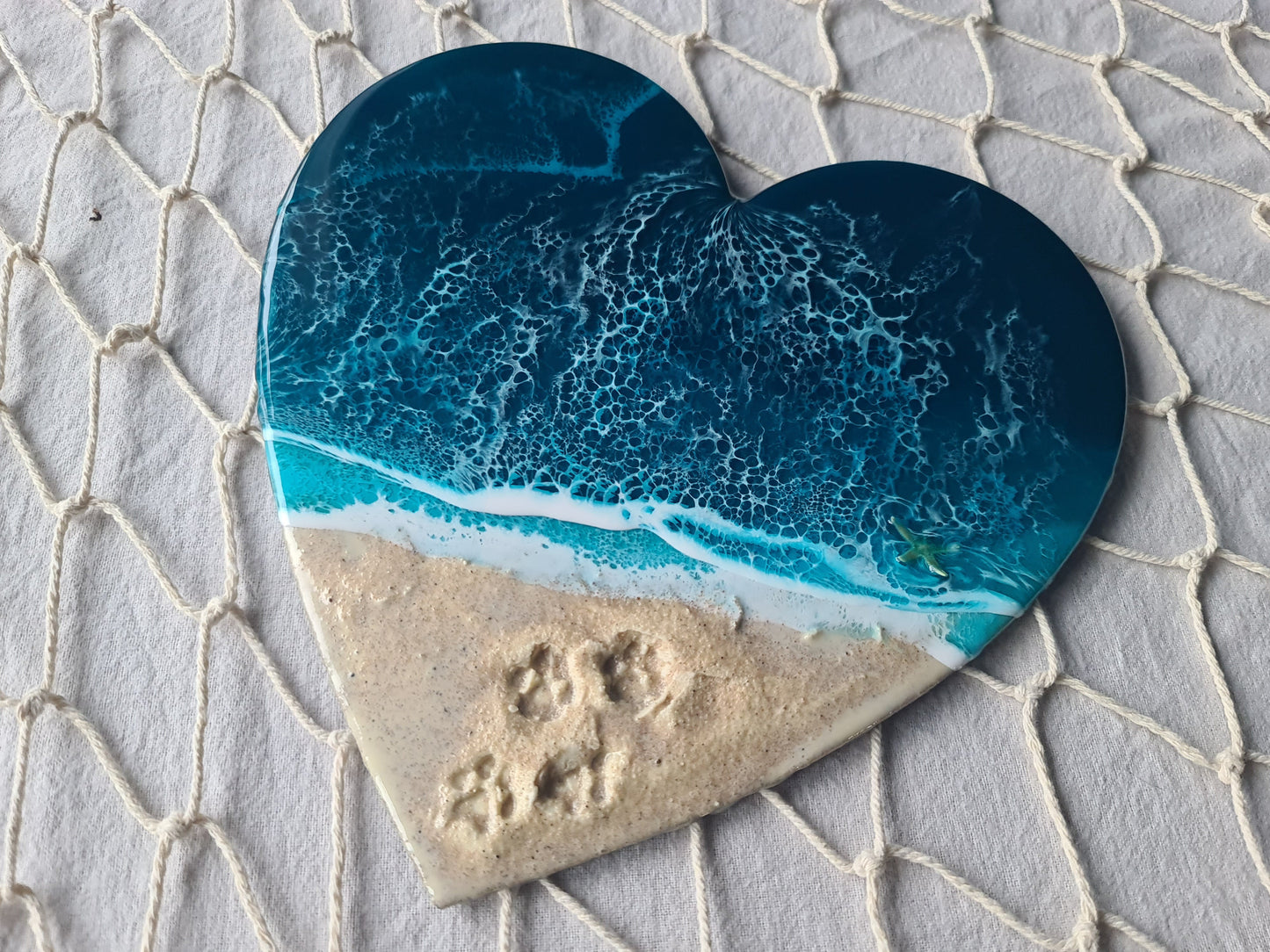 Ocean Heart-shaped Wall Art with Paw Prints (Made to Order)