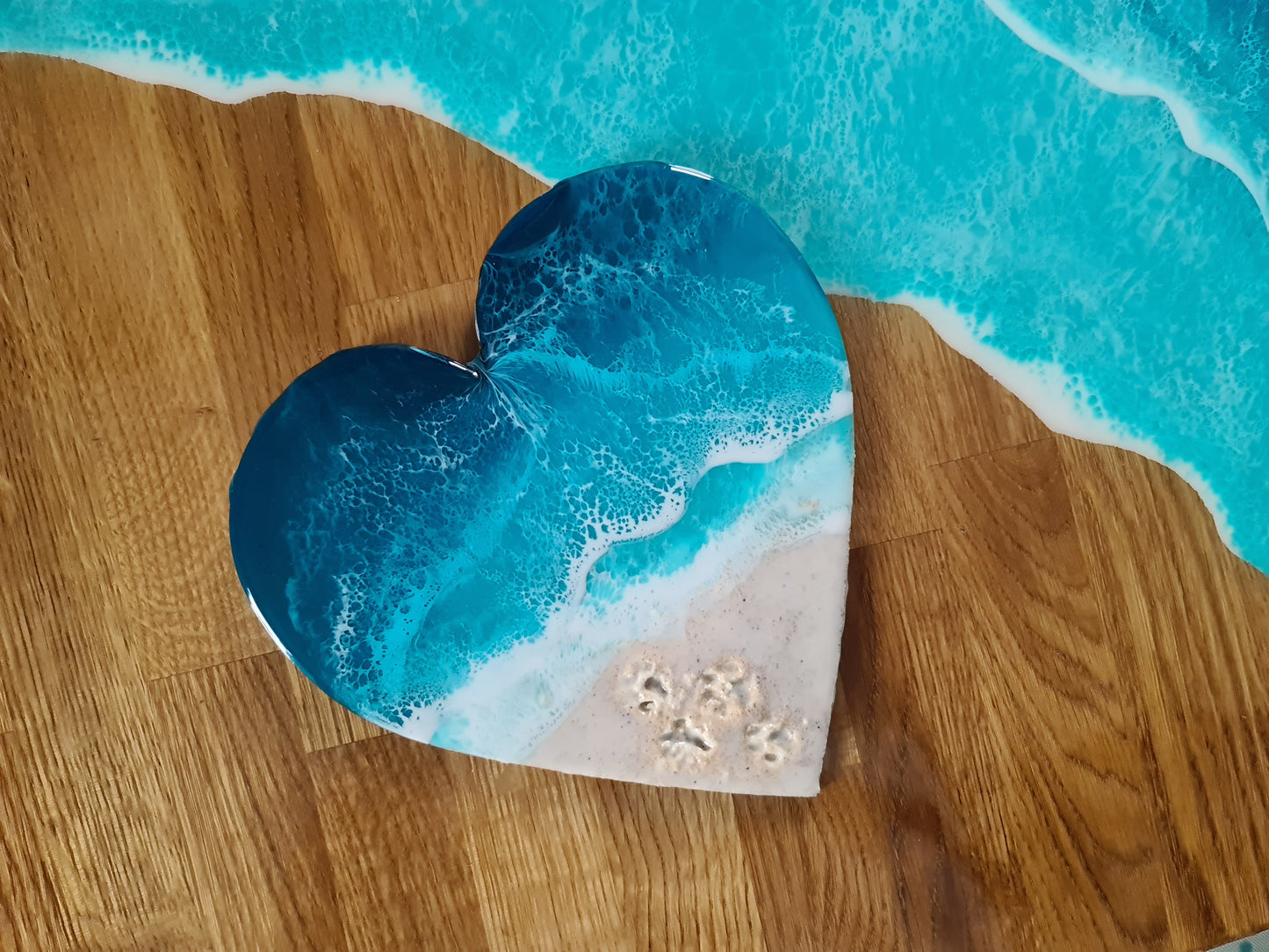 Ocean Heart-shaped Wall Art with Paw Prints (Made to Order)