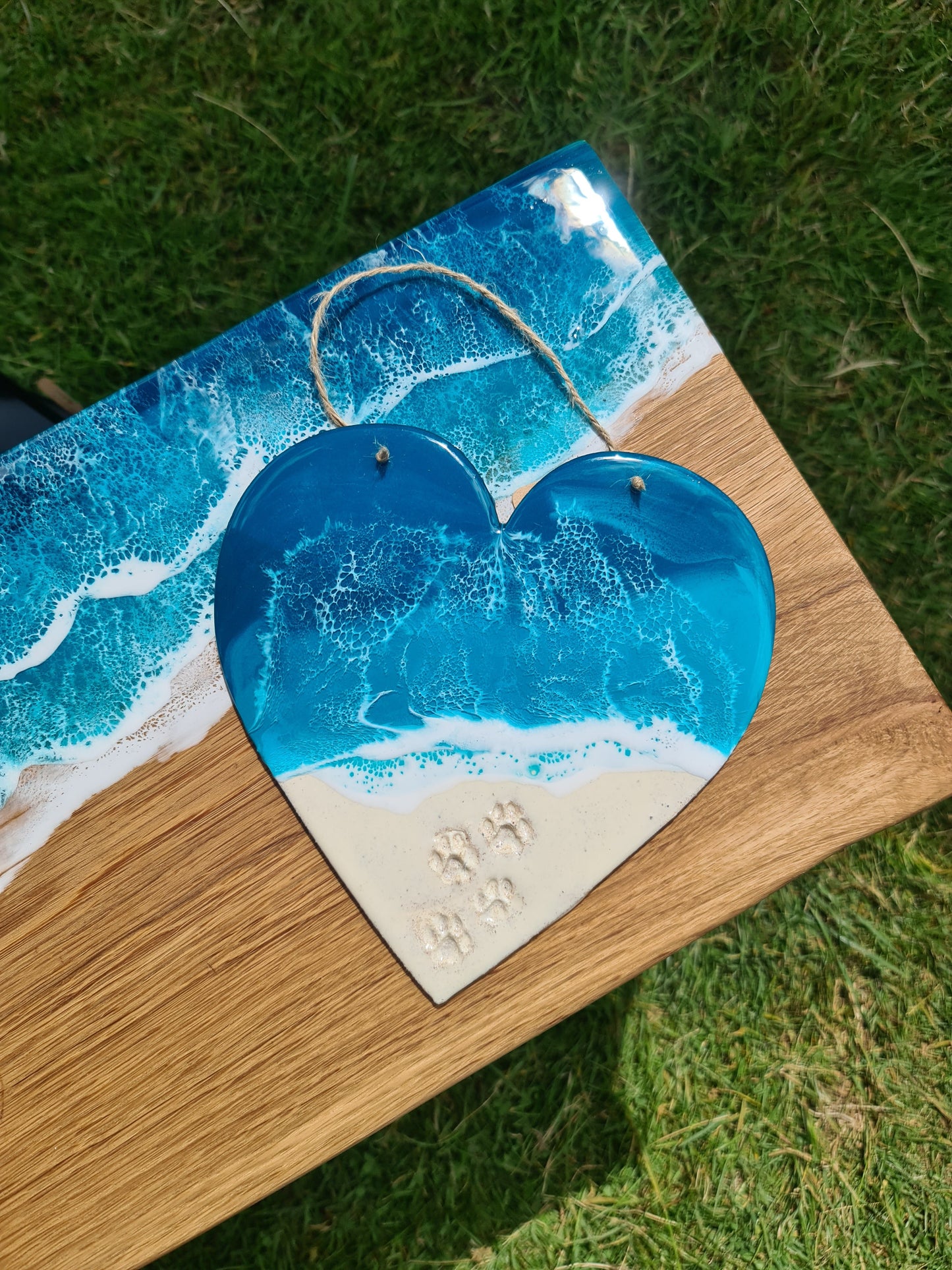 Ocean Heart-shaped Wall Art with Paw Prints (Made to Order)