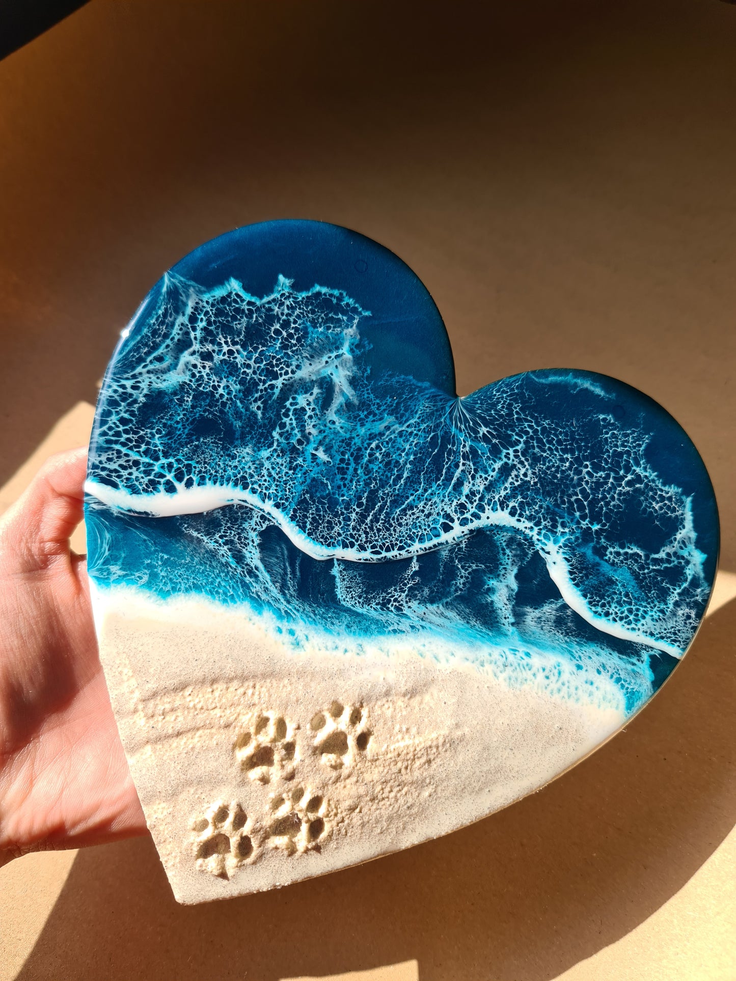 Ocean Heart-shaped Wall Art with Paw Prints (Made to Order)