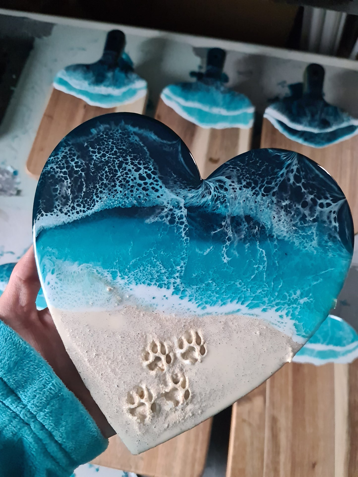 Ocean Heart-shaped Wall Art with Paw Prints (Made to Order)