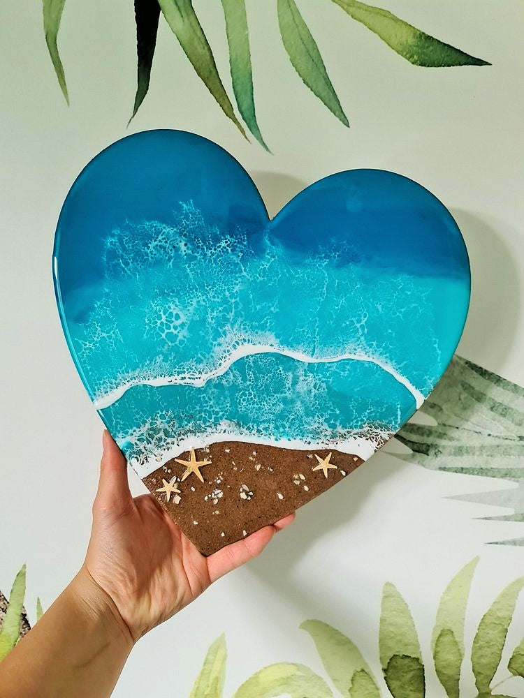 Ocean Heart-shaped Wall Art with ashes (Made to Order)