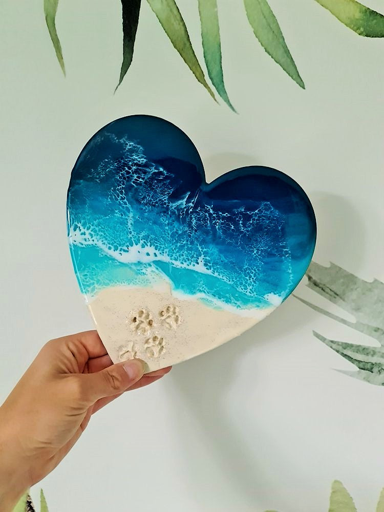 Ocean Heart-shaped Wall Art with Paw Prints (Made to Order)