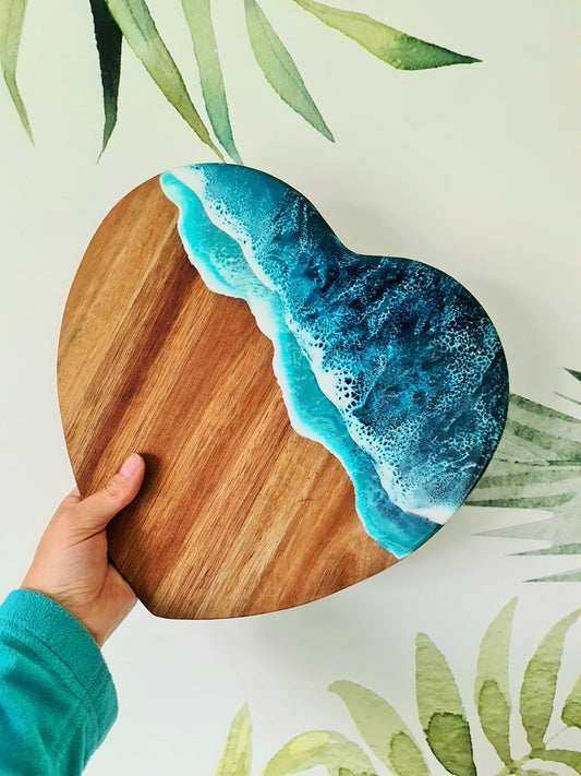 Ocean Heart-Shaped Acacia Serving Board (Made to Order)