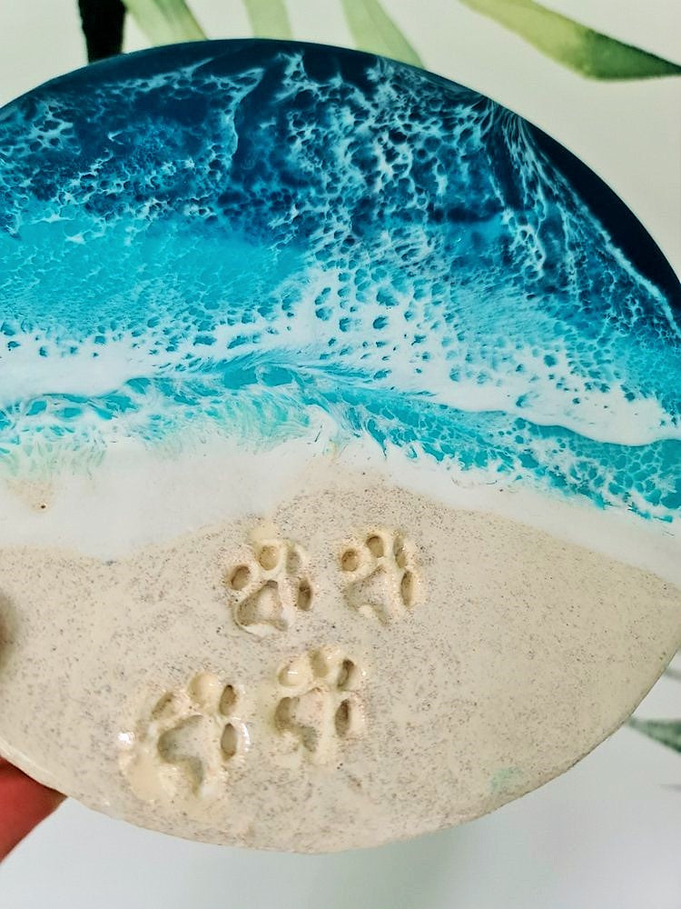 Ocean Circle-shaped Wall Art with Paw Prints (Made to Order)