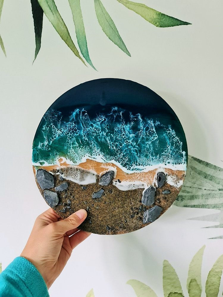 Ocean Circle-shaped Wall Art with ashes (Made to Order)