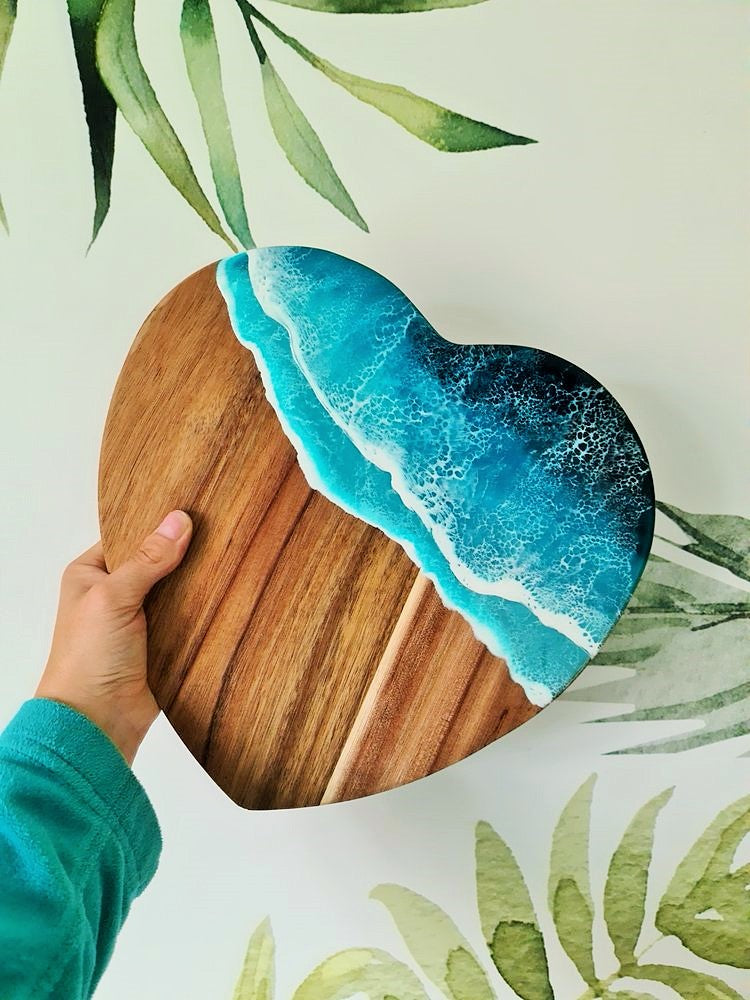 Ocean Heart-Shaped Acacia Serving Board (Made to Order)