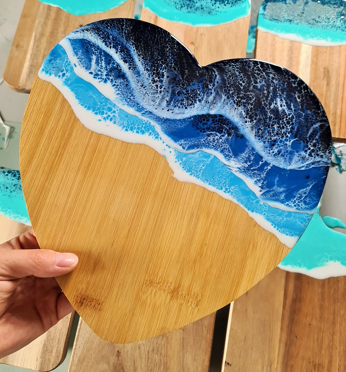 Ocean Heart-Shaped Bamboo Serving Board (Made to Order)