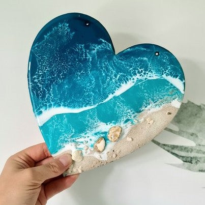 Ocean Heart-shaped Wall Art with ashes (Made to Order)