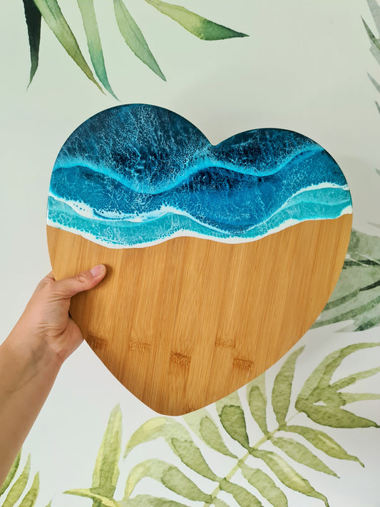 Ocean Heart-Shaped Bamboo Serving Board (Made to Order)