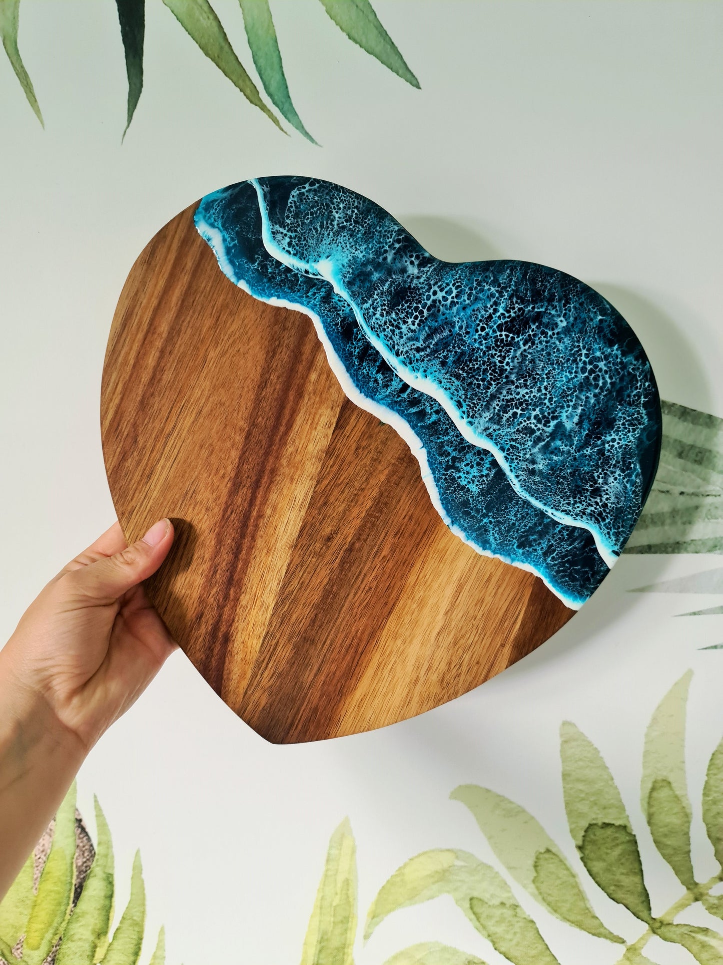 Ocean Heart-Shaped Acacia Serving Board (Made to Order)