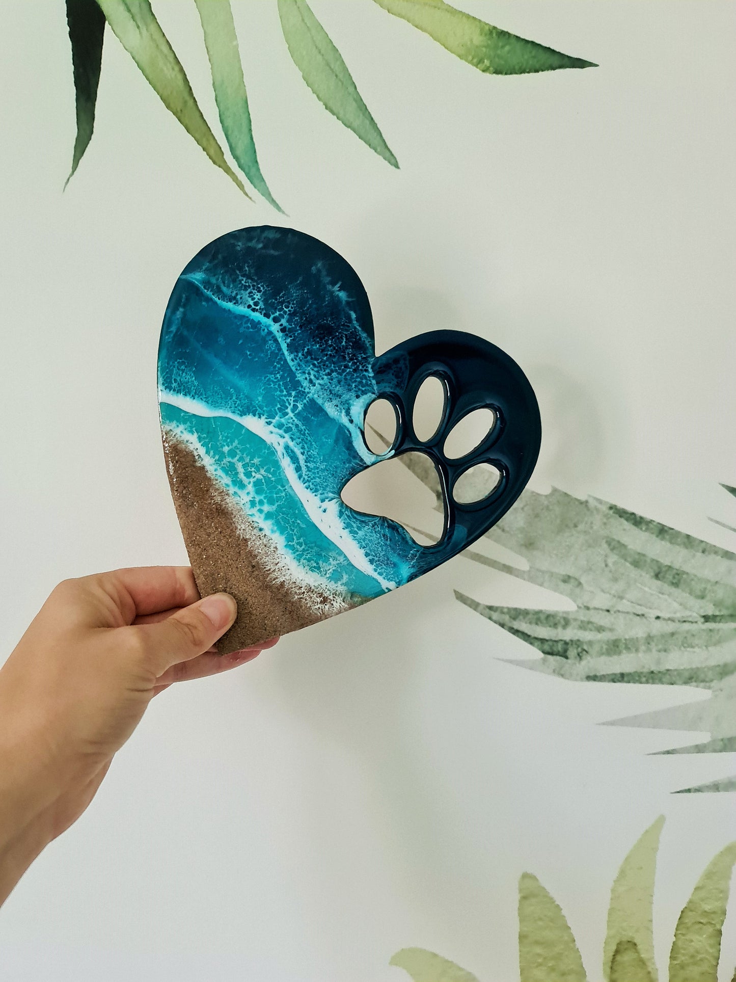 Ocean Heart-shaped with Paw Print Wall Art (Made to Order)