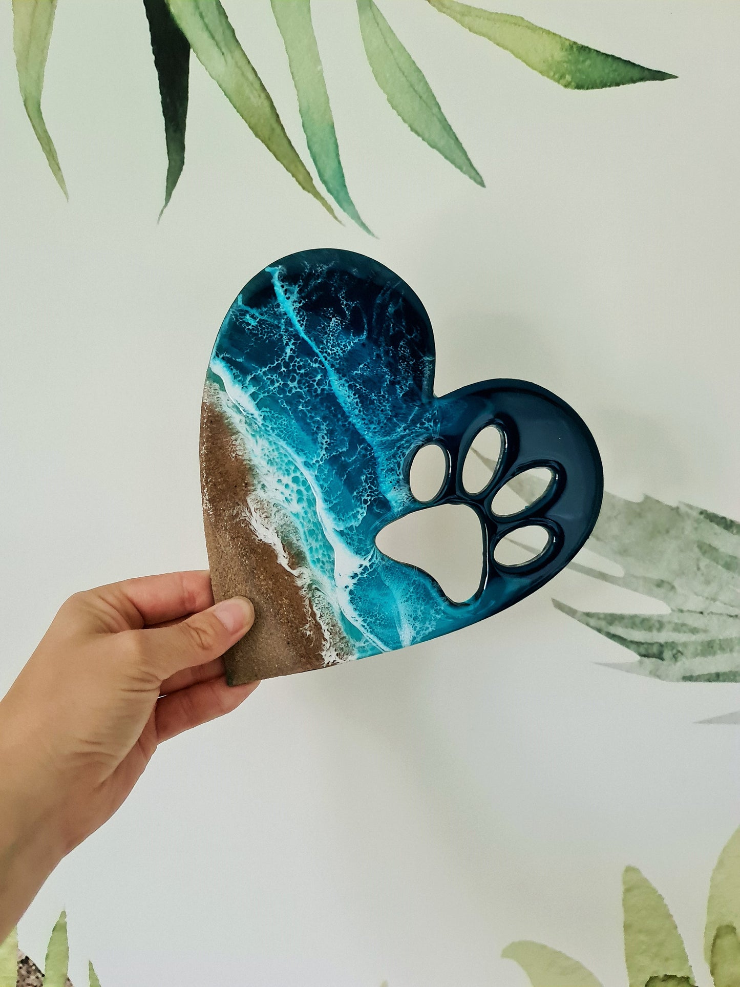 Ocean Heart-shaped with Paw Print Wall Art (Made to Order)