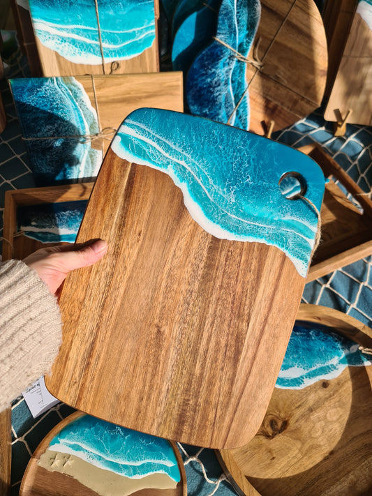 Ocean Rectangular Acacia Serving Board with a holding hole (Made to Order)